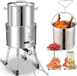 64QT Stainless Stee Crawfish Boil Pot With Basket Kit, 20,0000BTU Propane Burner - Picture 1 of 7