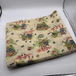 Vintage Kinder Spielplatz Szenen Baumwollmischstoff 2 Yards 70er Jahre LESEN - Bild 1 von 7