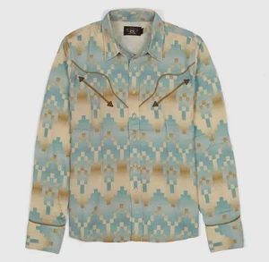 $495 RRL Ralph Lauren 1 Carson Southwestern Shirt Polo X-Small Blue Ombré Ranch - Picture 1 of 10