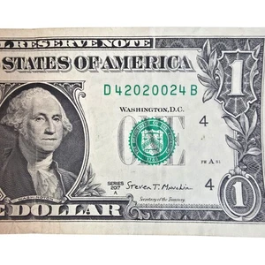 $1 Bill Fancy Serial Number (420) Date/ Time 42020024 Repeater Radar 2017A Rare - Picture 1 of 9