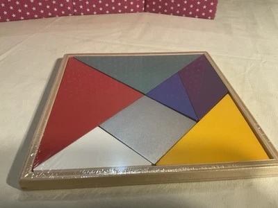 IKEA LATTJO TANGRAM MULTICOLOR PUZZLE SEALED IN WOOD TRAY, NEW (PREOWN), NO BOX - Image 1 of 4