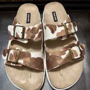 Nine West Two Strap Simplee2 Animal Print Womens Sz 9M  Sandals - Picture 1 of 5