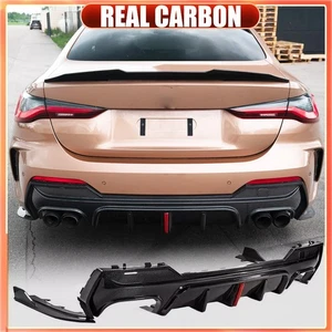 REAL CARBON Rear Bumper Diffuser Splitter W/LED for 4 Ser BMW G22 G23 430i 440i - Picture 1 of 19
