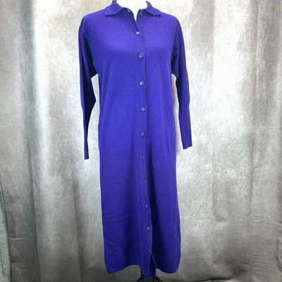 Vtg 80s Benetton Pure Lambswool Purple Maxi Cardigan Made in Italy Size 44 US 12 - Image 1 of 4