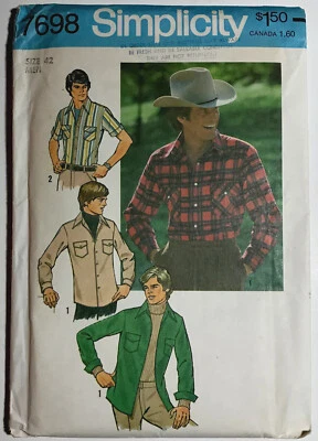 UNCUT Simplicity 7698 Men’s Button Dress Shirt Western 42 Sewing Pattern - Image 1 of 2