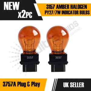 2x 3157 3757A 183 Turn Signal Indicator Yellow Amber Wedge Bulbs PY27/7W UK - Picture 1 of 3