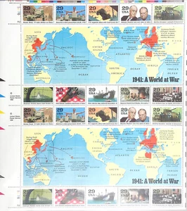 USPS WWII Commemorative Stamp Set, Full sheets 1941-1945; extra half sheet 1944 - Picture 1 of 6