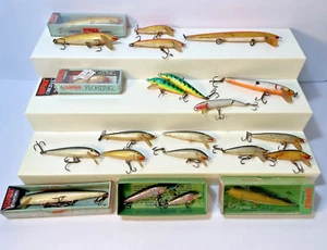 21) Lotto esche da pesca vintage Rapala galleggianti minnows crankbaits basso acqua dolce - Foto 1 di 13