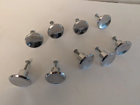 Lot of 9 Vintage Round Chrome Drawer Knobs Cabinet Pull Concave 1.5" Dia Cover