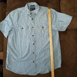 Carhartt Loose Fit Short Sleeve Shirt 104369 Blue Chambray Large made in India - Picture 1 of 13
