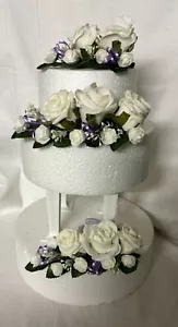 3 Tier Cake Topper Decoration Arrangement Artificial wedding flower Ivory Lilac - Picture 1 of 10