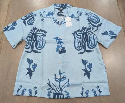 $160 Mens REISS "Babylon" Printed Oversized Button Up Camp Shirt Soft Blue M Foto 1 de 4
