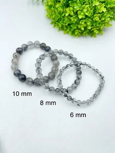AAA Quality Natural Black Rutail Quartz  Round Beaded Bracelet For Men and Women - Picture 1 of 14