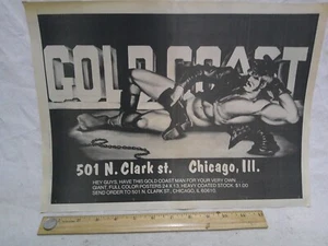 Vintage Ad GOLD COAST GAY BAR leather men poster ad 1975 Clark St. Chicago Il. - Picture 1 of 2
