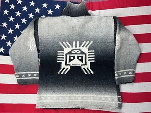 1980s Pachamama style handknitted cardigan zip sweater navajo mexican RRL XL - Picture 1 of 7