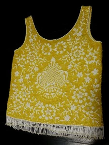 Top sin mangas vintage Stephen Chu con cuentas doradas/blancas talla 34 - Imagen 1 de 6