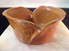 Vintage Portuguese Hand Made Stoneware Brown Cabbage Leaf Serving Bowl