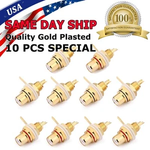 10 Pcs RCA Female Chassis Panel Mount Jack Socket Connector 24K Gold Plated USA - Picture 1 of 6