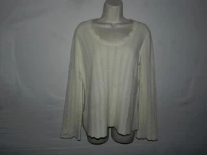 ANN TAYLOR Ivory Pointelle 100% Kaschmir Pullover L Rundhals Spitze Strick - Bild 1 von 3