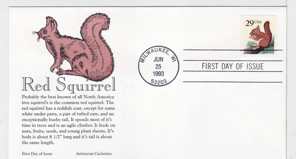 TurtlesTradingPost- Red Squirrel 1993 #2489 FDC - Aristocrat Cachet - Image 1 of 1