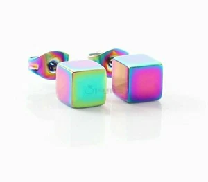 316L Surgical Steel Matt Finish Geometric 3D Cube Shaped Stud Fashion Earrings - Picture 1 of 66