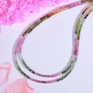 Natural Multicolor Tourmaline 3mm Round Beads Chain 2 Strand Handmade Necklace - Picture 1 of 6