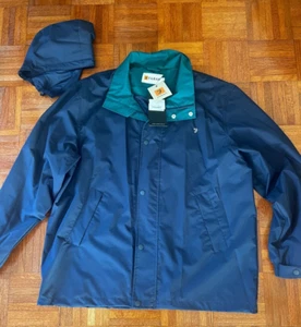 New With Tags Farah zip up hooded (detachable) rain jacket Navy Blue/Green XL - Picture 1 of 14