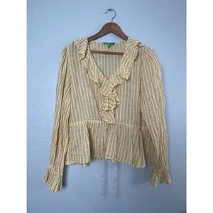 Dip Damen Gr. L gelb Bio Baumwolle Bauern gestreift Rüschen Bluse Top - Bild 1 von 6