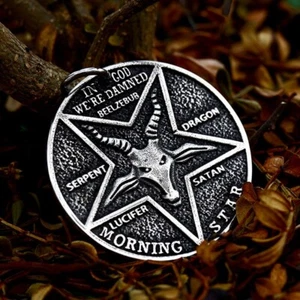 Lucifer Satan Ram Star Morning Star Pendant Stainless Steel Men Boy's Necklace - Picture 1 of 4