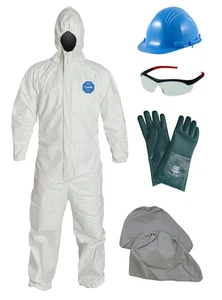 HEAVY DUTY PPE KIT: Tyvek Coverall, Hard Hat, Chemical Gloves, Boot Covers - Picture 1 of 1