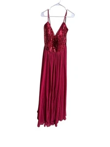 Azazie Red Sequin Bodice Chiffon Gown Dress Size A16 | Formal Evening Prom - Picture 1 of 5