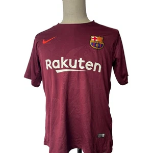 Nike Sports Jersey Mens Size L short Sleeve Maroon FC Barcelona Crest Sporty - Picture 1 of 13