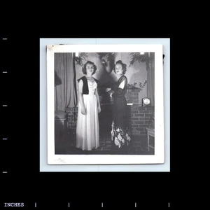 Old Square Photo WOMEN IN DRESS FIREPLACE BUCK HEAD TROPHY - Picture 1 of 2