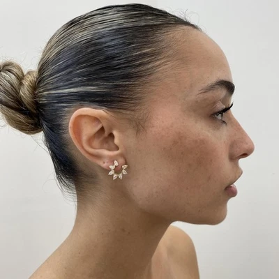 Diamond Earrings Pear Shape 1.51 Carat E-F VS1 Lab Created 14k Yellow Gold - Image 1 of 4