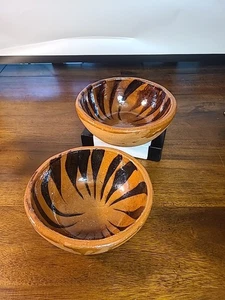 Set Of 2 Vintage Brown Glazed Terracotta Clay Mexican Bowls - Picture 1 of 16