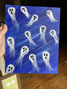 Gemälde auf Leinwand Original 8/10 cm, Abstraktes Gespenst, Halloween, - Bild 1 von 8