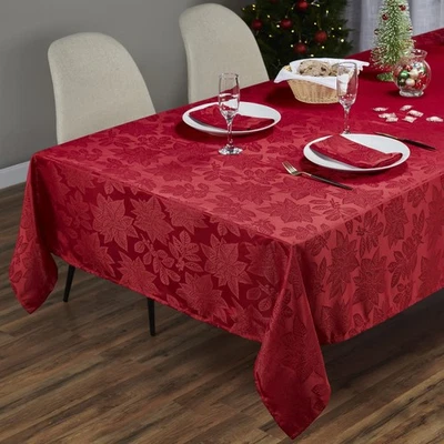 Christmas Tablecloth, Poinsettia Leaf Red Tablecloth (70 x 120 Inch) for 8 Fo... - Image 1 of 4