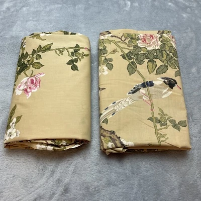 Vintage Springmaid Asian Motif Sheet Set Flat & Fitted Twin Size Birds Blossoms - Image 1 of 4