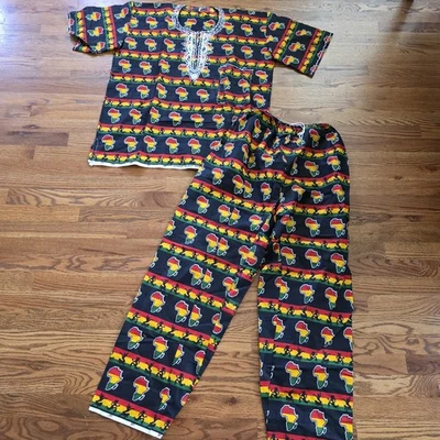 African Dashiki Set Matching Shirt Pants/African Clothing Mens One Size New/Flaw - Image 1 of 4