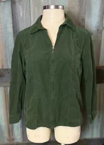 DressBarn Woman Green Courduroy Zip Up Collared Top 14 16 1X XL Dress Barn - Picture 1 of 6