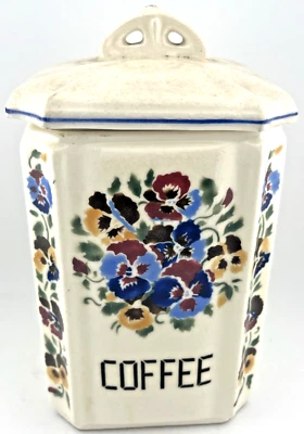 Bote de café Checoslovaquia vintage con tapa floral Elli años 20 Foto 1 de 4