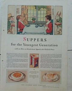 1928 Quäker Puffreis Müsli Alice im Wunderland Jessie Wilcox Smith Kunstanzeige - Bild 1 von 1