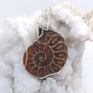 Ammonit, Fossil, drahtumwickelt, Halskette, Sterlingsilber, #2039 - Bild 1 von 6