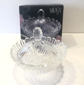 MIKASA CRYSTAL RIBBED COVERED CANDY DISH - 5" X 5" New In Box - Picture 1 of 6