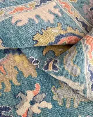 Blue Indo Oushak Contemporary Hand-Knotted Antique Wool Rug for your living area - Image 1 of 4