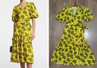Diane von Furstenberg Cotton Midi Floral Dress Puff Sleeve Wrap Dress for Women