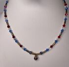 Vintage Necklace Multicolor Glass & Crystal Beaded Strand 925 Clasp 18 Inch