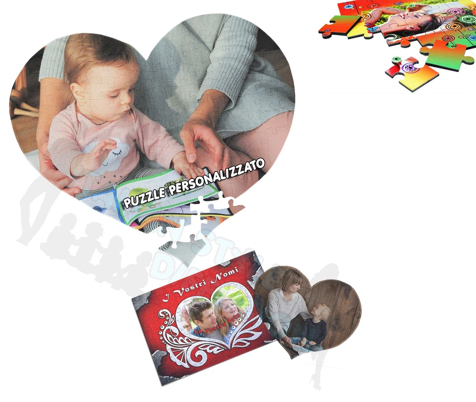 PUZZLE A CUORE PUZZLE PERSONALIZZATO STAMPA PERSONALIZZATA A4 FOTO QUADRO BORDO - Immagine 1 di 1