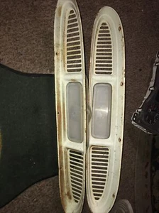 1960 CHEVROLET APACHE PICKUP TRUCK PARKING LIGHT HOOD GRILL INSERT PAIR ORIGINAL - Picture 1 of 3