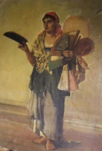 ROME. Vendeuse d’éventails (Ventaglio). Vieux métier italien. Peinture 1877. - Picture 1 of 9